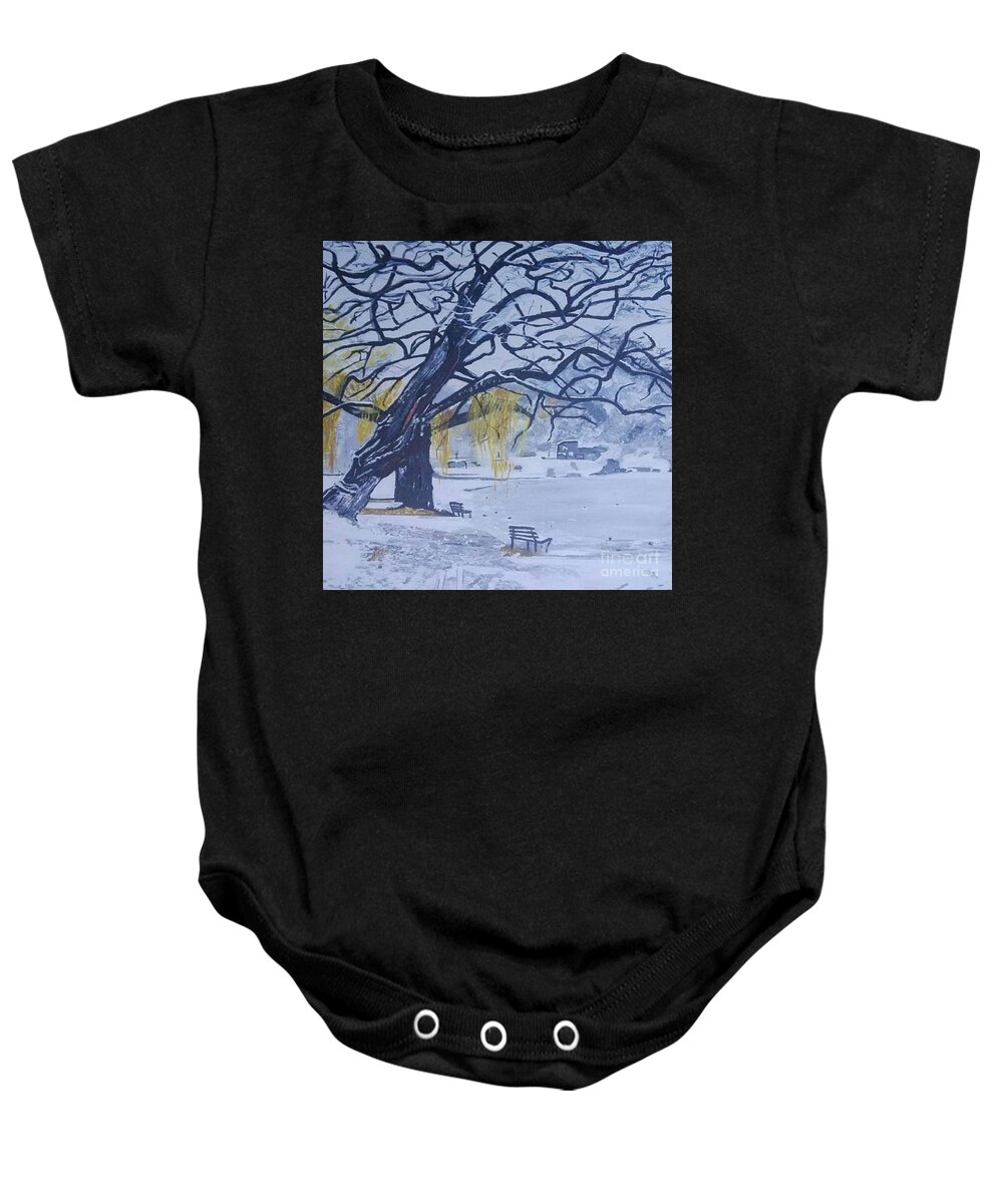 Acrylic Painting Baby Onesie featuring the painting Frozen Lake by Denise Morgan