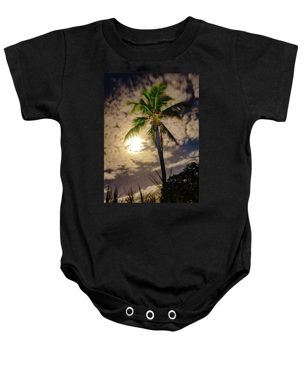 Hawaii Baby Onesie featuring the photograph Full Moon Palm by John Bauer