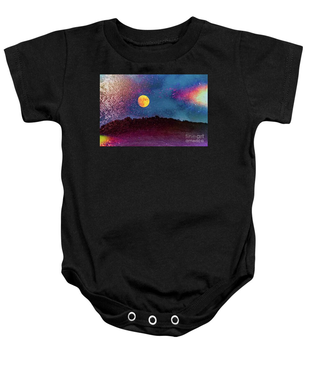 Full Baby Onesie featuring the photograph Full Moon Rising Over Hills 1 by Roslyn Wilkins