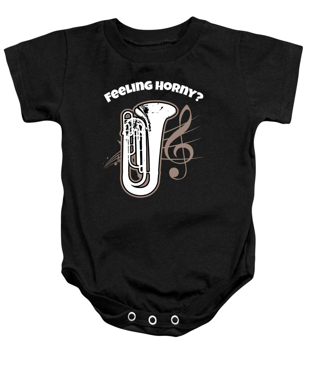 Brass Band Baby Onesie featuring the digital art Funny Contrabass Bugle design Brass Horn Marching Band Teachers Players Musicians and Instrument Makers by Martin Hicks