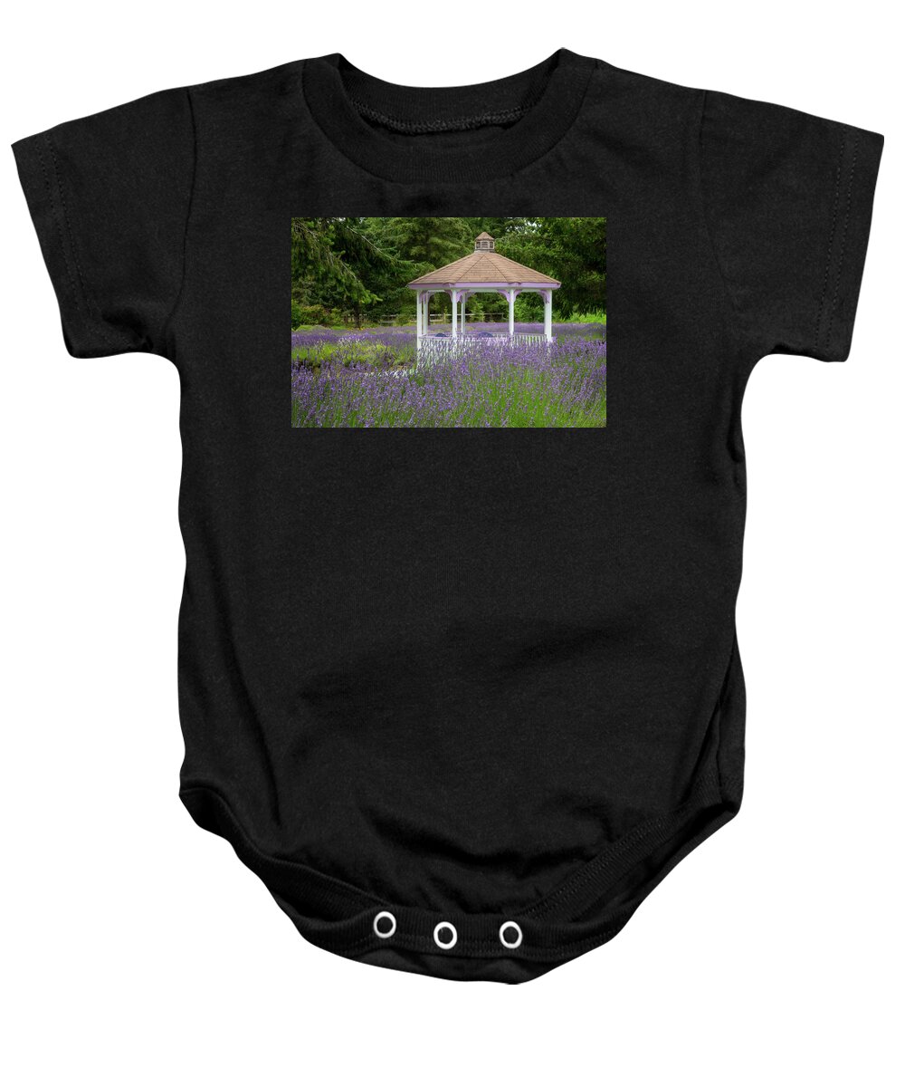 Arch Baby Onesie featuring the photograph Gazebo in Lavender - 3 by Alex Mironyuk