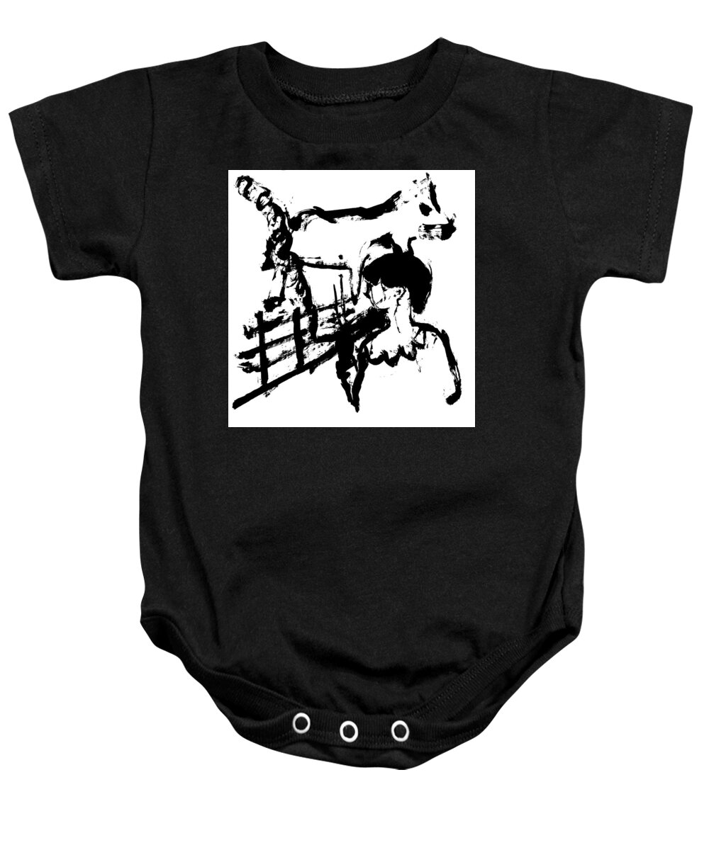 Black Baby Onesie featuring the drawing Girl and a dog by Edgeworth Johnstone