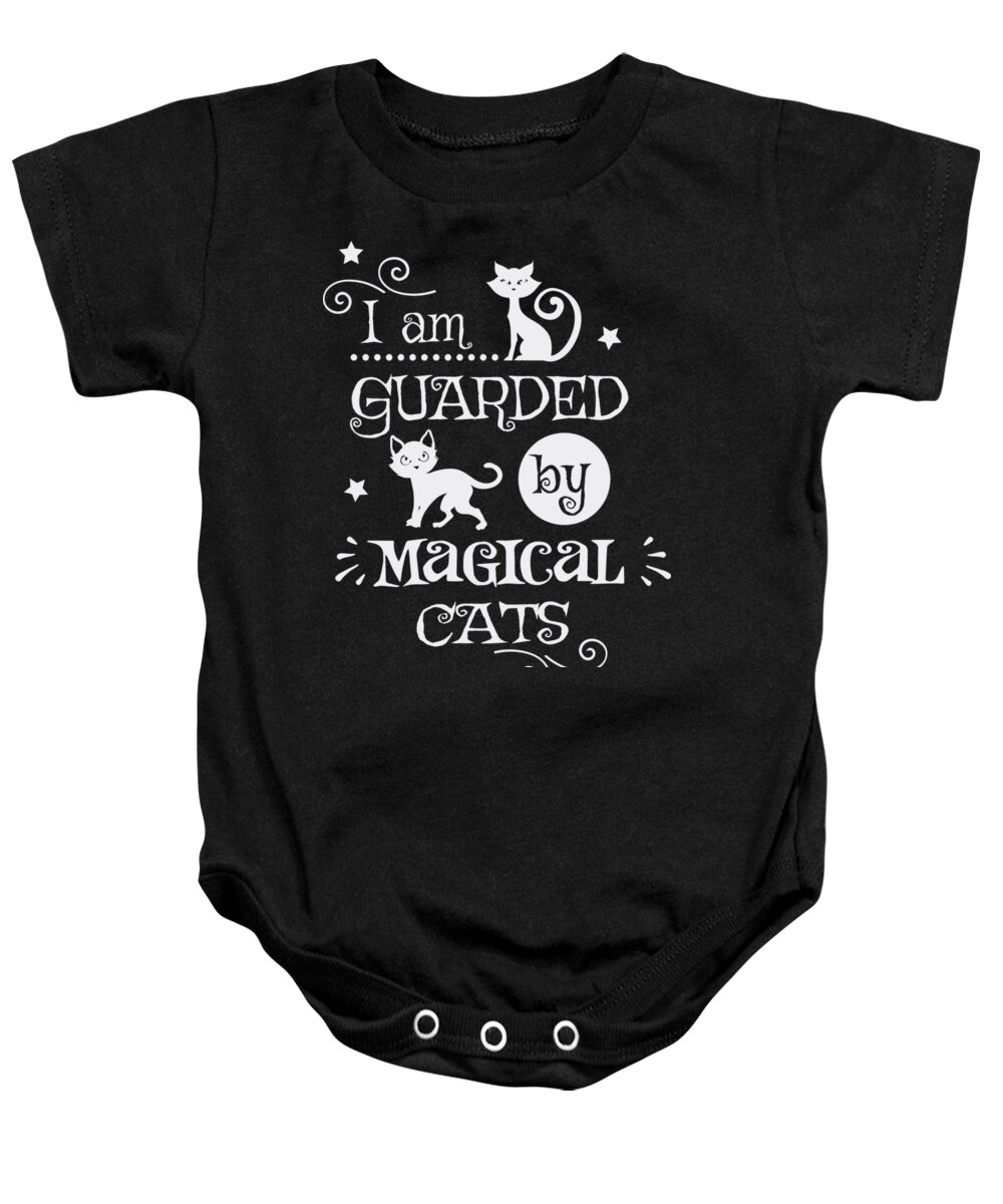 Halloween Baby Onesie featuring the digital art Halloween Decor I am guarded by magical cats by Matthias Hauser