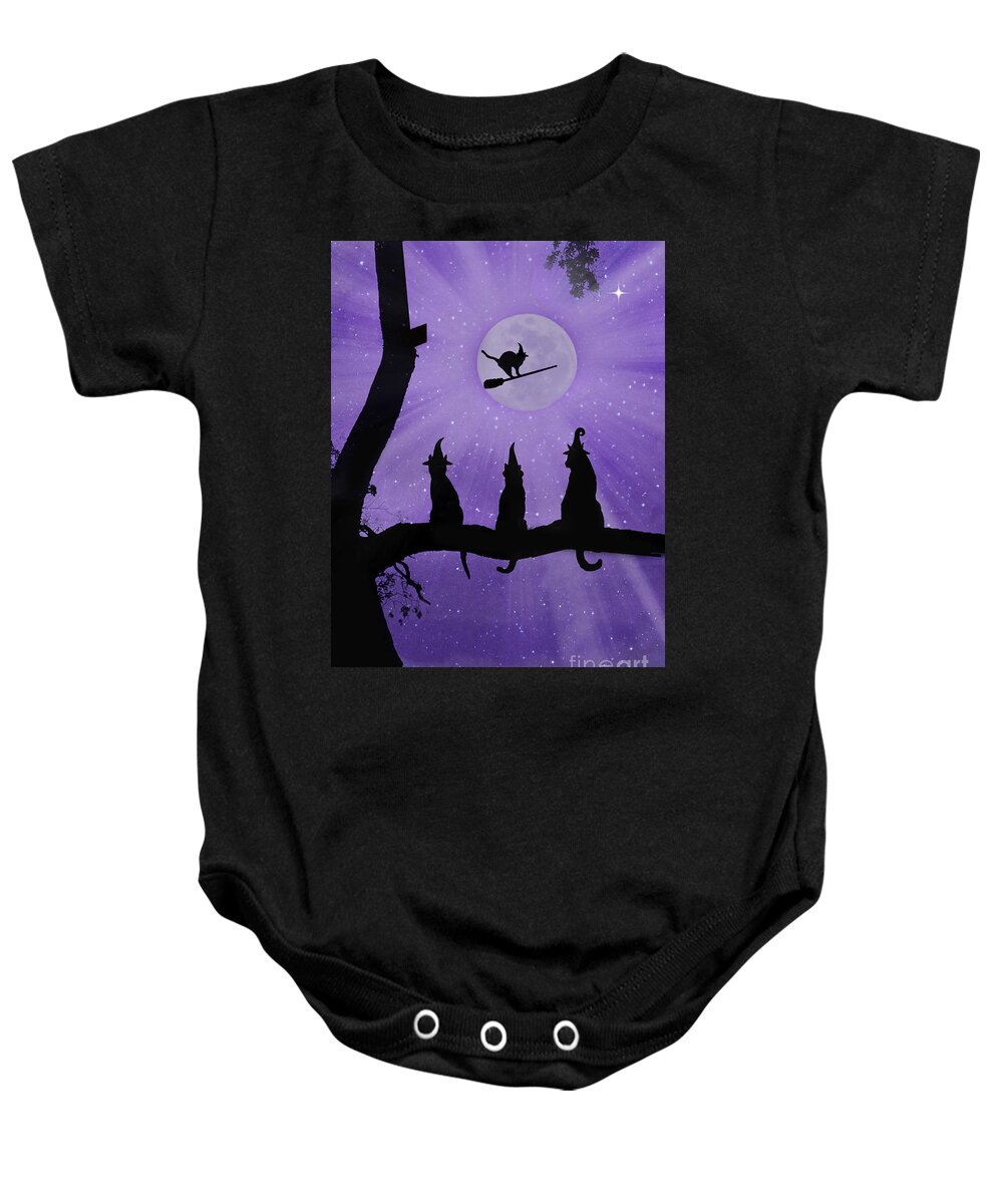 Hallween Baby Onesie featuring the photograph Halloween Witch Cats by Stephanie Laird