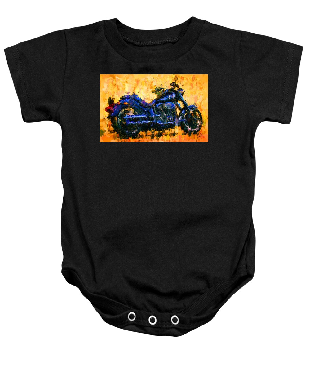  Impressionism Baby Onesie featuring the painting Harley Davidson Fat Boy by Vart Studio