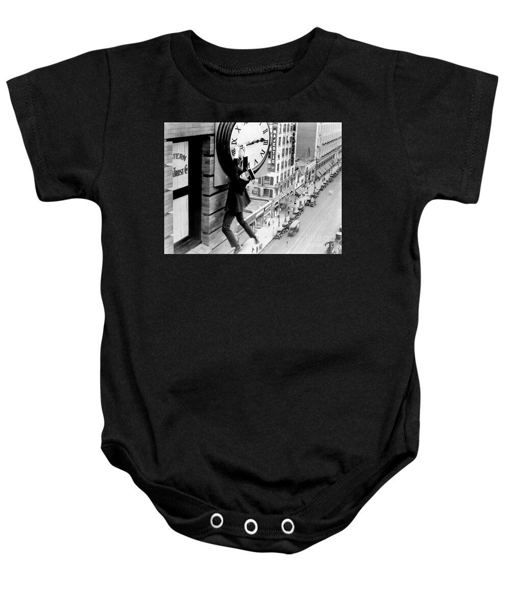 Harold Lloyd Baby Onesie featuring the photograph Harold Lloyd Safety Last 1923 by Sad Hill - Bizarre Los Angeles Archive