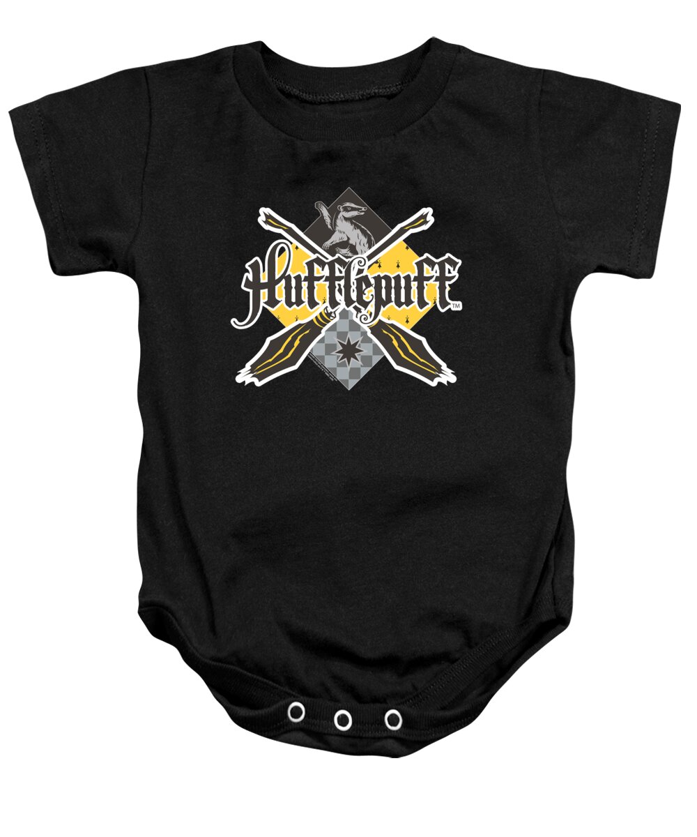  Baby Onesie featuring the digital art Harry Potter - Hufflepuff Broomstick Badger Logo by Brand A