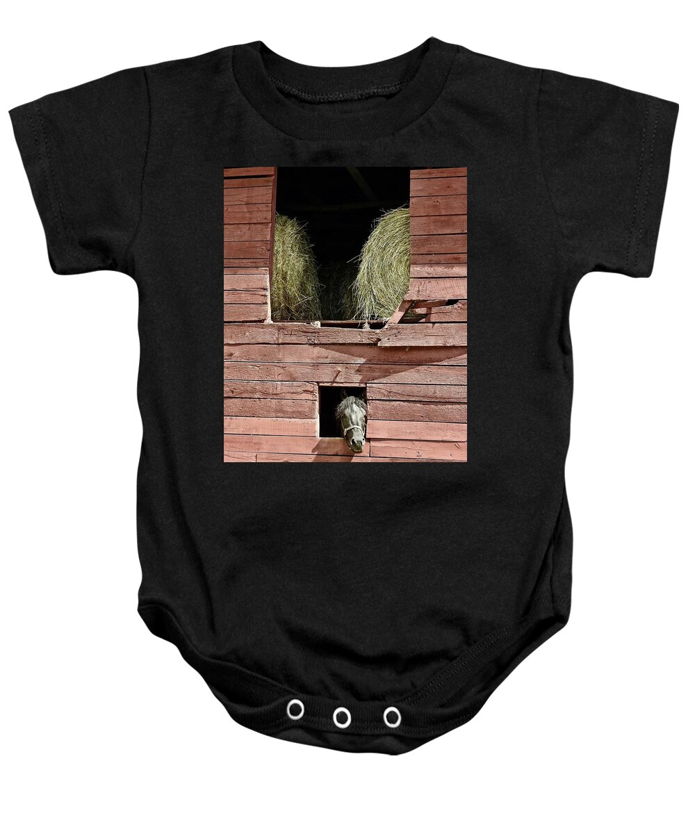 Horse Baby Onesie featuring the photograph Horse Barn by Kathy Chism