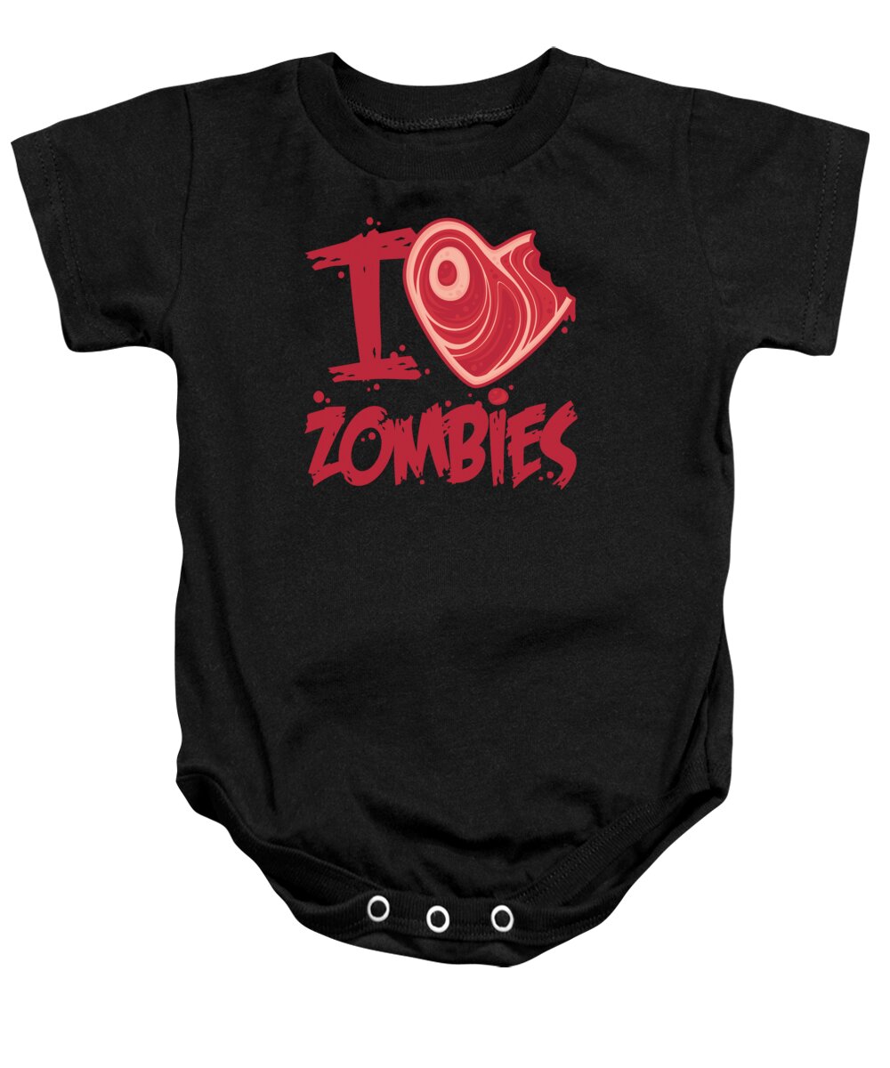 Zombie Baby Onesie featuring the digital art I Love Zombies with Meat Heart by John Schwegel