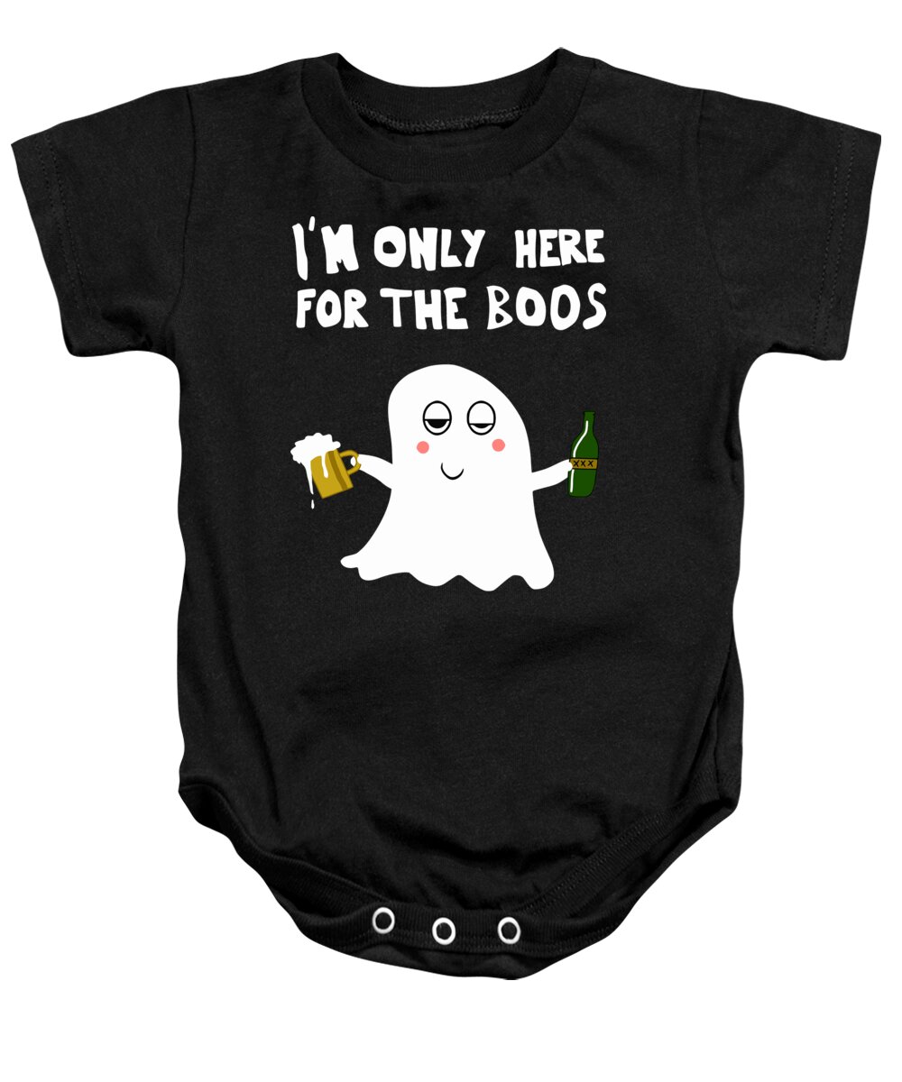 Halloween Baby Onesie featuring the digital art I'm Only Here For The Boos by Megan Miller