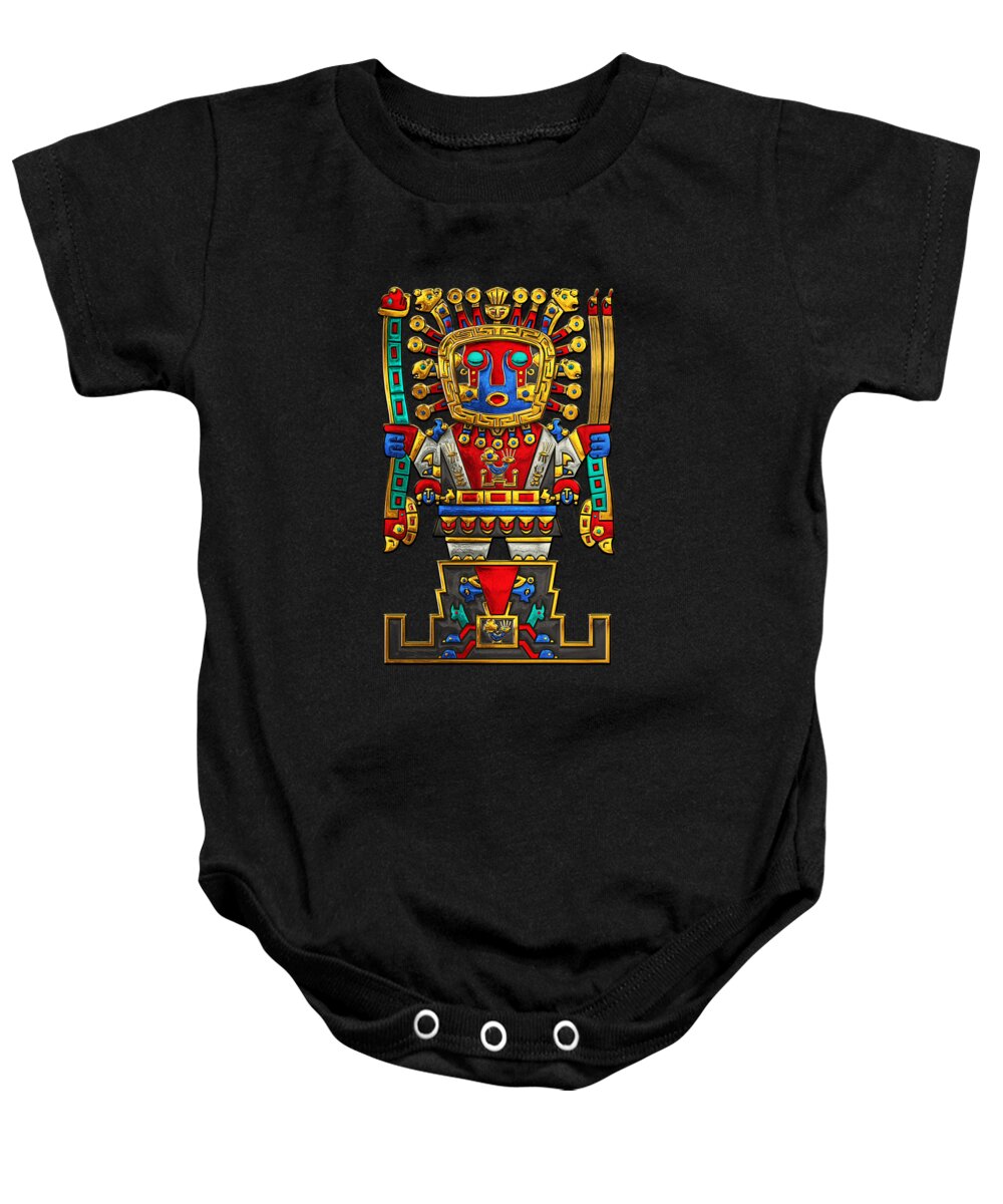 Treasures Of Pre-columbian America’ Collection By Serge Averbukh Baby Onesie featuring the digital art Incan Gods - The Great Creator Viracocha on Black Canvas by Serge Averbukh