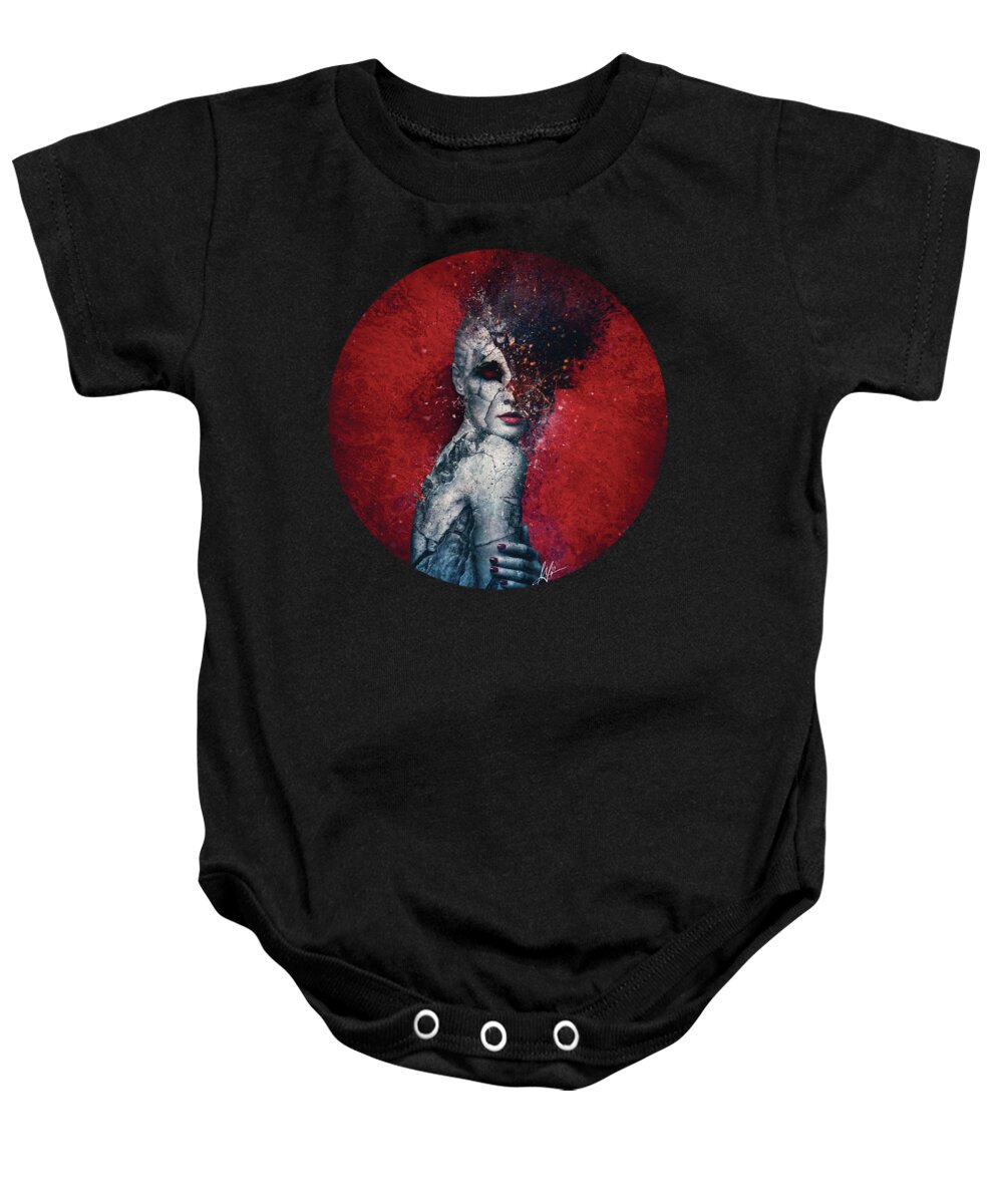 Red Baby Onesie featuring the digital art Indifference by Mario Sanchez Nevado