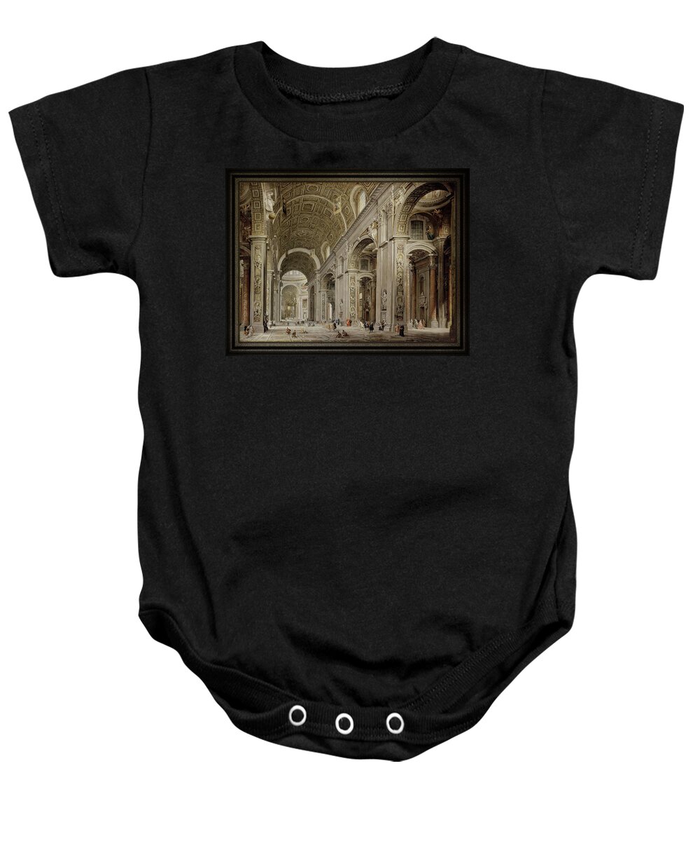 Interior Of St Peter's Basilica In Rome Baby Onesie featuring the painting Interior of St Peter's Basilica in Rome c1750 by Giovanni Paolo Pannini by Rolando Burbon
