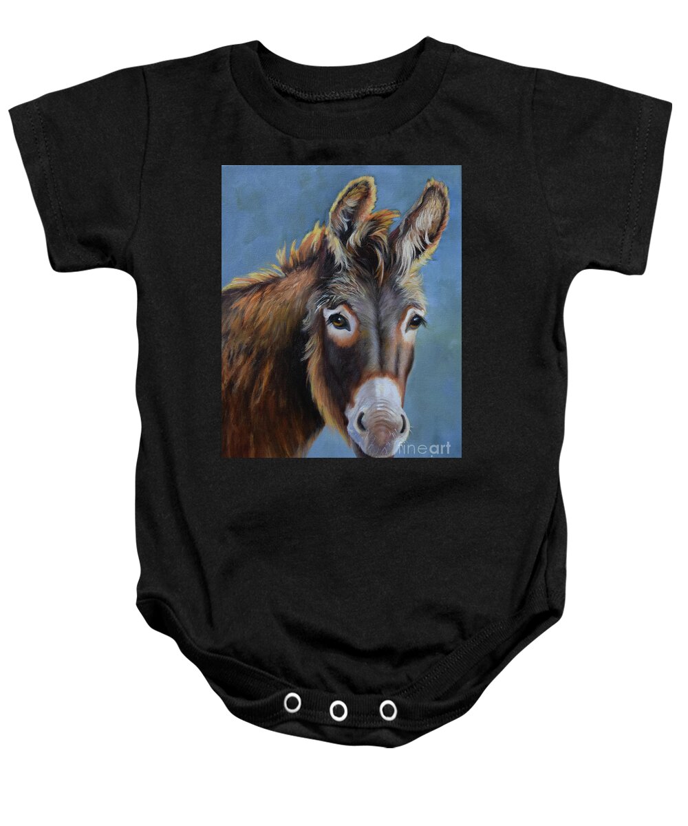 Donkey Painting Baby Onesie featuring the painting Jack The Donkey by Cheri Wollenberg