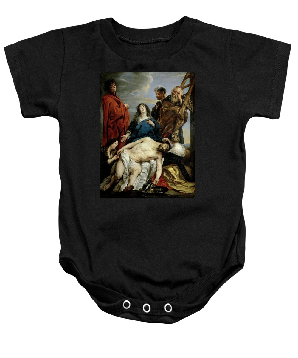 Jacob Jordaens Baby Onesie featuring the painting Jacob Jordaens / 'Pieta', 1650-1660, Flemish School, Oil on canvas, 221 cm x 169 cm, P06392. JESUS. by Jacob Jordaens -1593-1678-