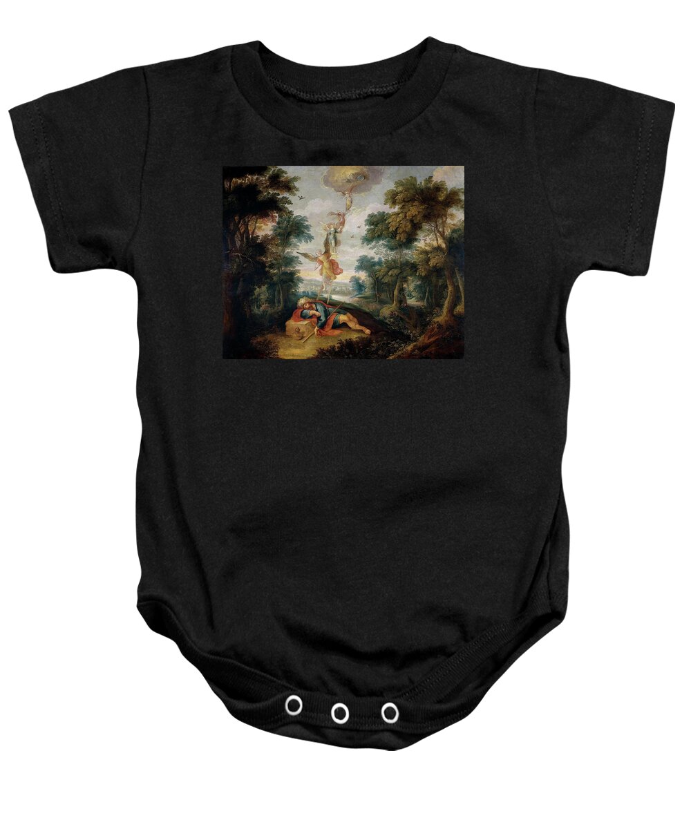 Frans Francken The Younger Baby Onesie featuring the painting 'Jacob's Ladder', Flemish School, Oil on copper, 68 cm x 86 cm, P02744. by Frans Francken II the Younger -1581-1642-