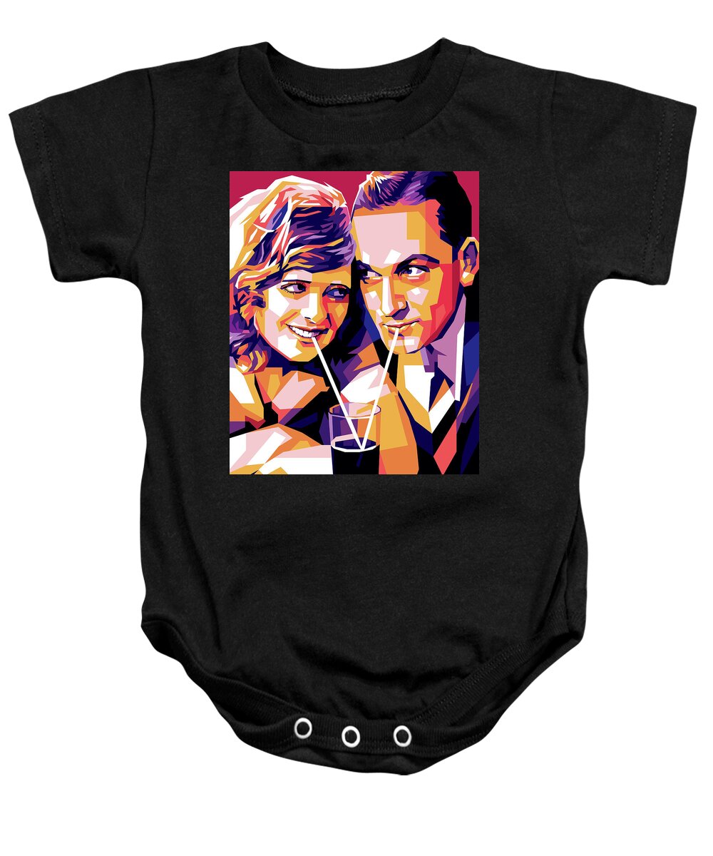 Janet Baby Onesie featuring the digital art Janet Gaynor and Fredric March by Movie World Posters