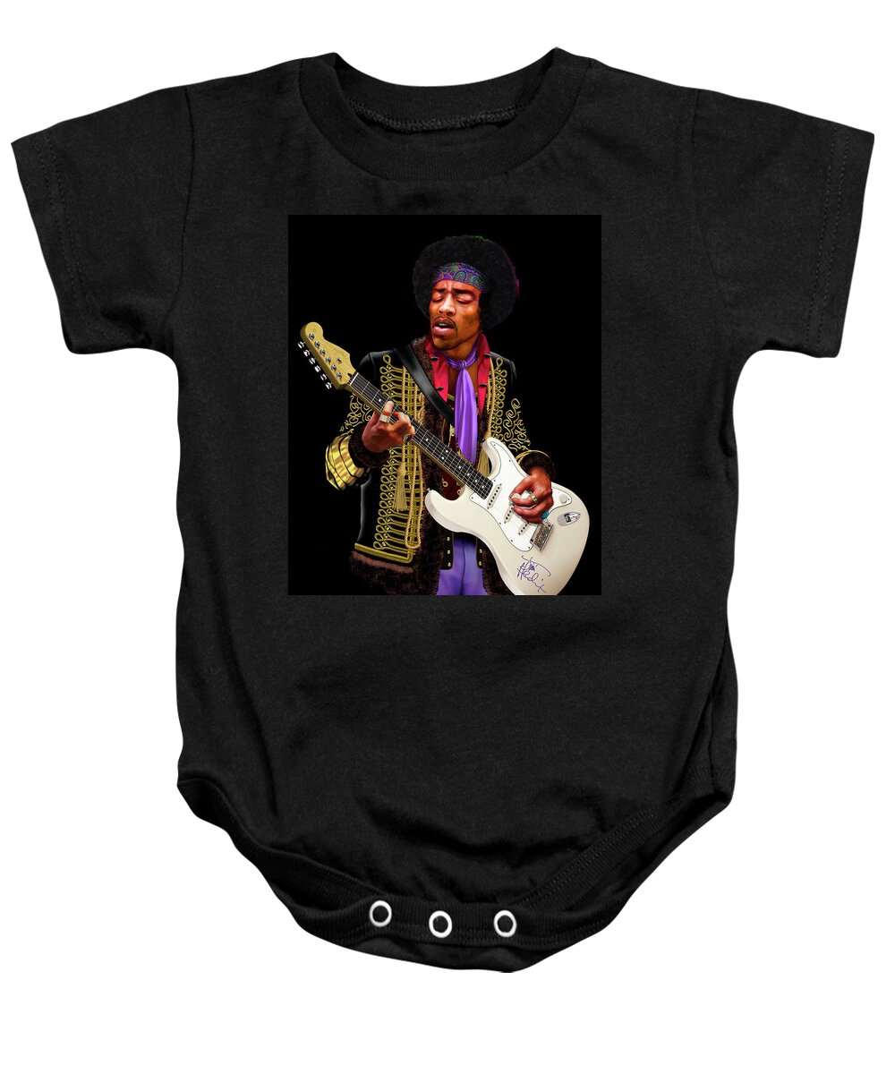 Rock Guitarist Baby Onesie featuring the painting Jimi Hendrix by David Arrigoni