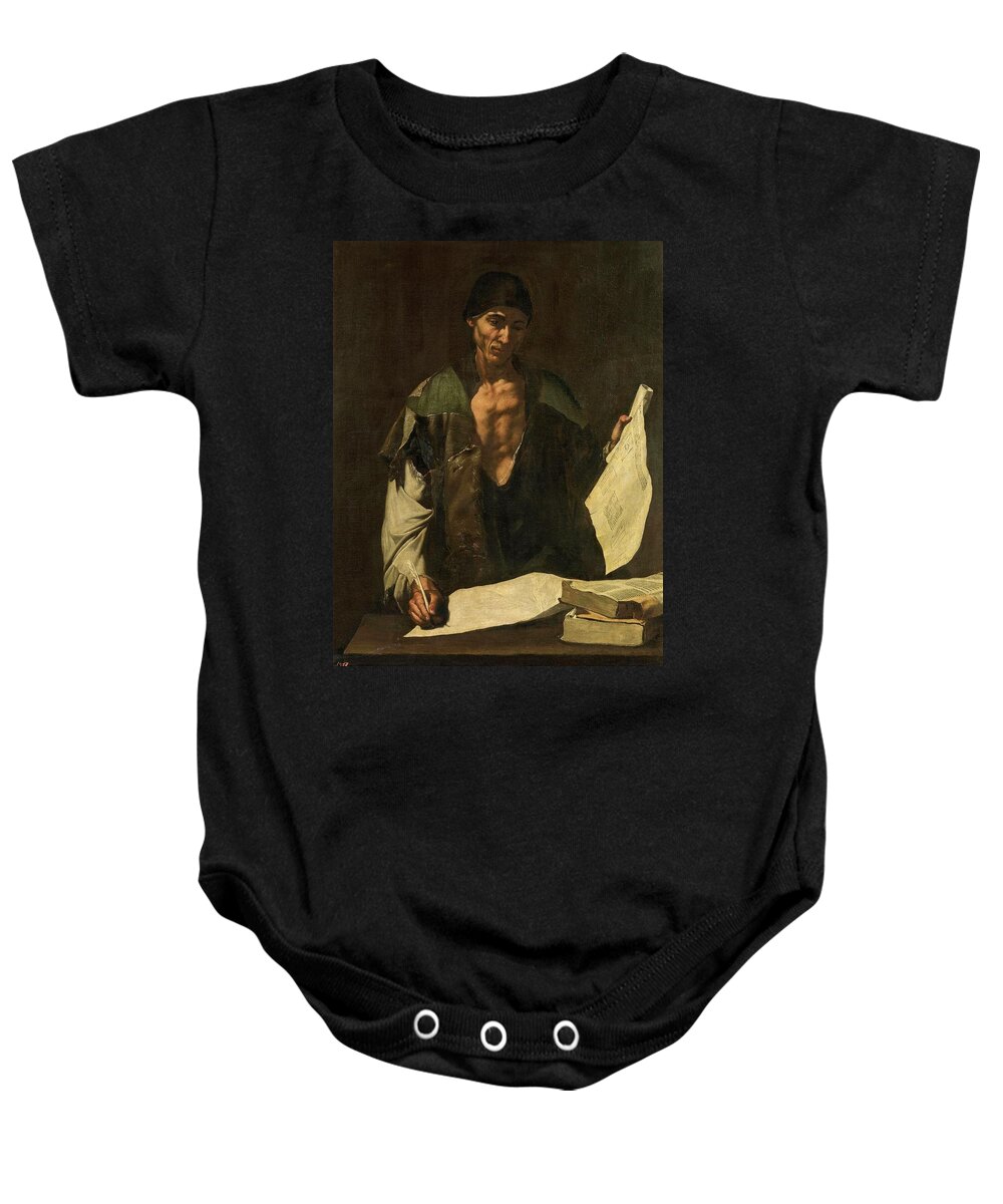 Archimedes Baby Onesie featuring the painting Jose de Ribera / 'Archimedes', ca. 1630, Spanish School, Oil on canvas, 118 cm x 94 cm, P01120. by Jusepe de Ribera -1591-1652-