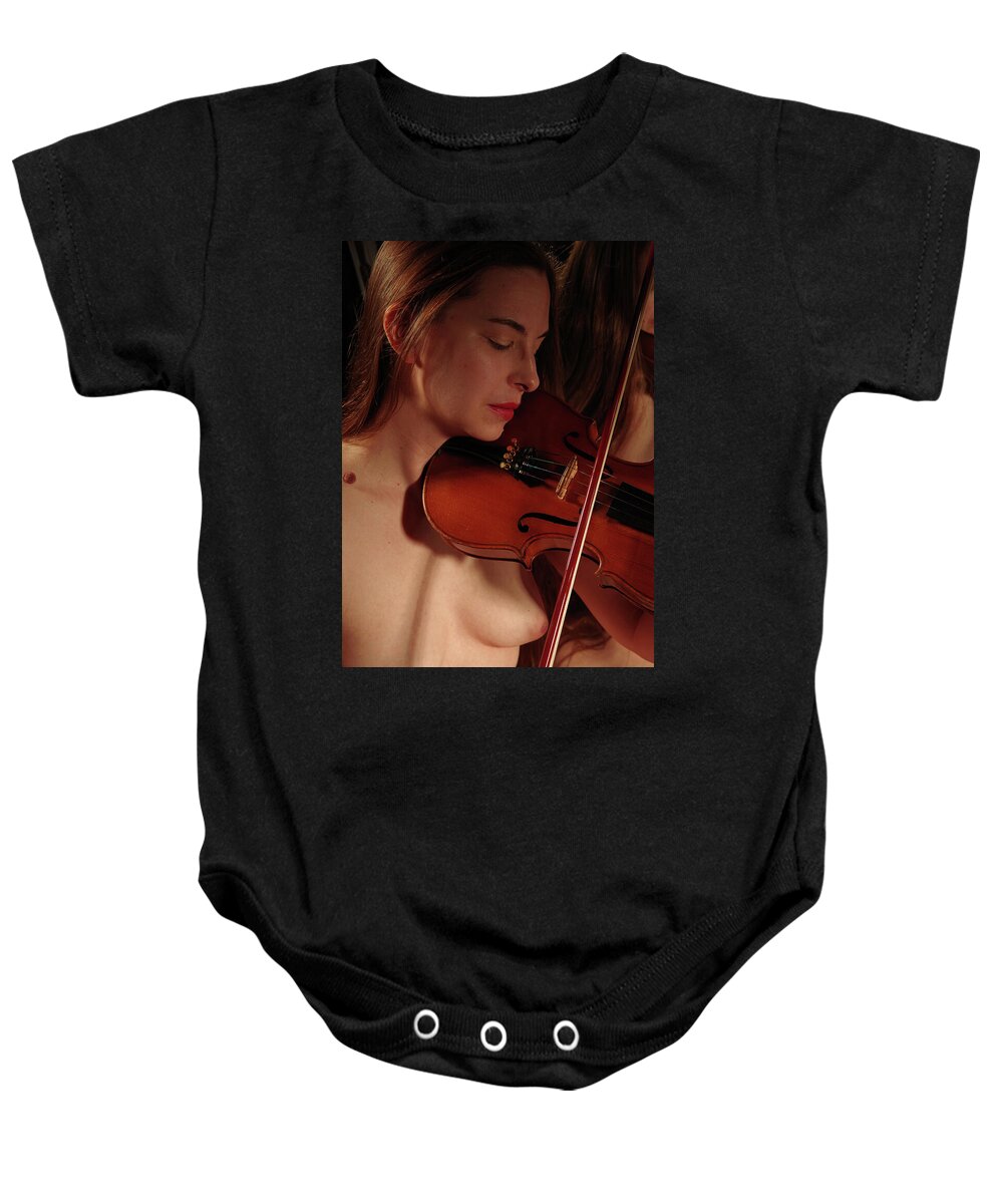 Nude Music Violin Baby Onesie featuring the photograph Kazt0935 by Henry Butz