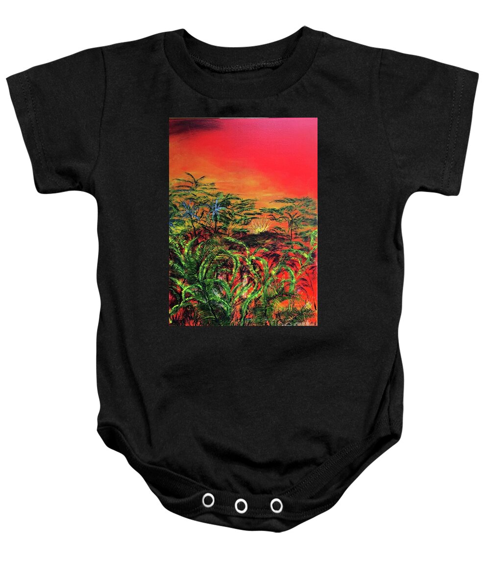 Aina Baby Onesie featuring the painting Ahu Aila au by Michael Silbaugh