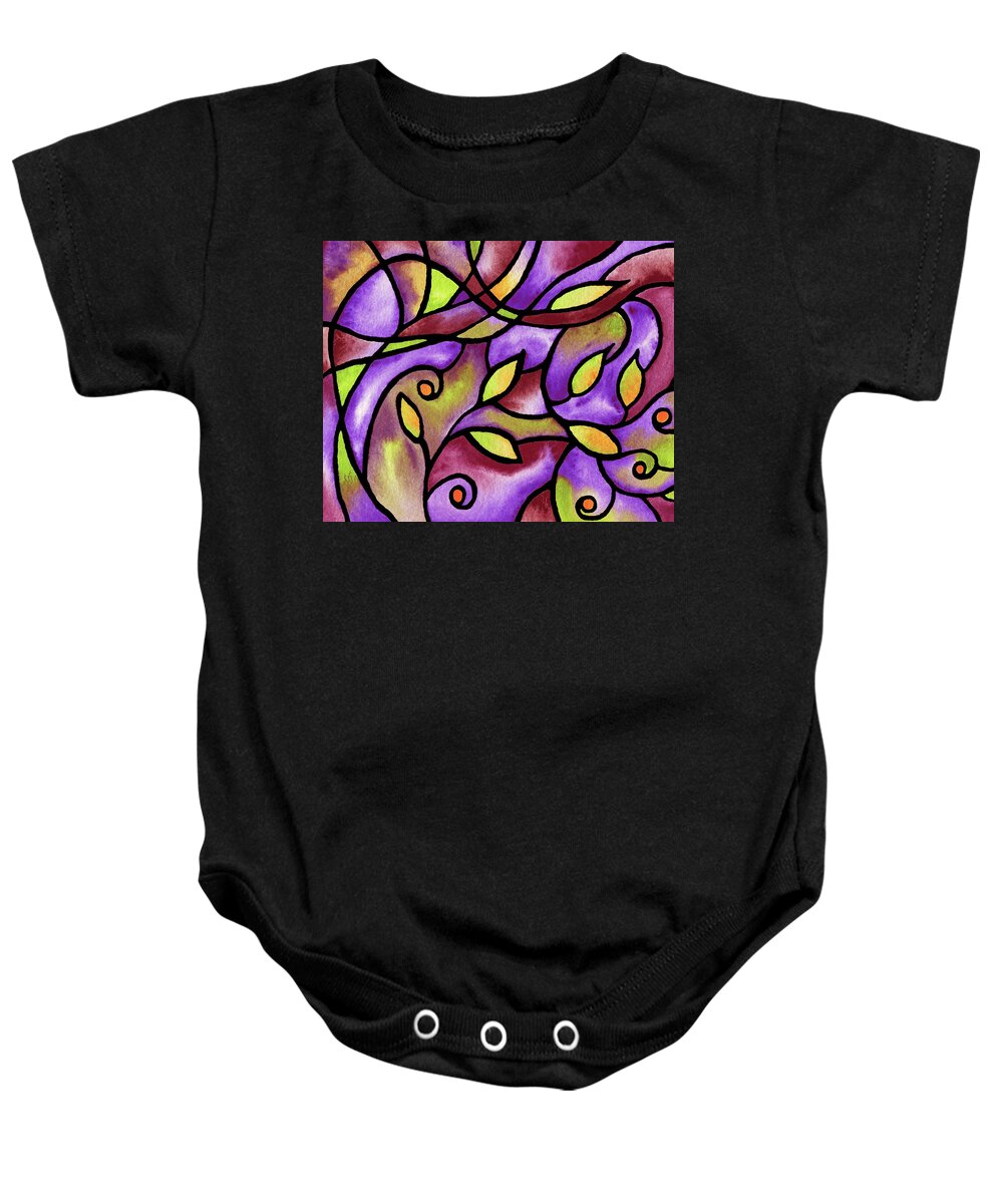 Nouveau Baby Onesie featuring the painting Leaves And Curves Art Nouveau Style IV by Irina Sztukowski