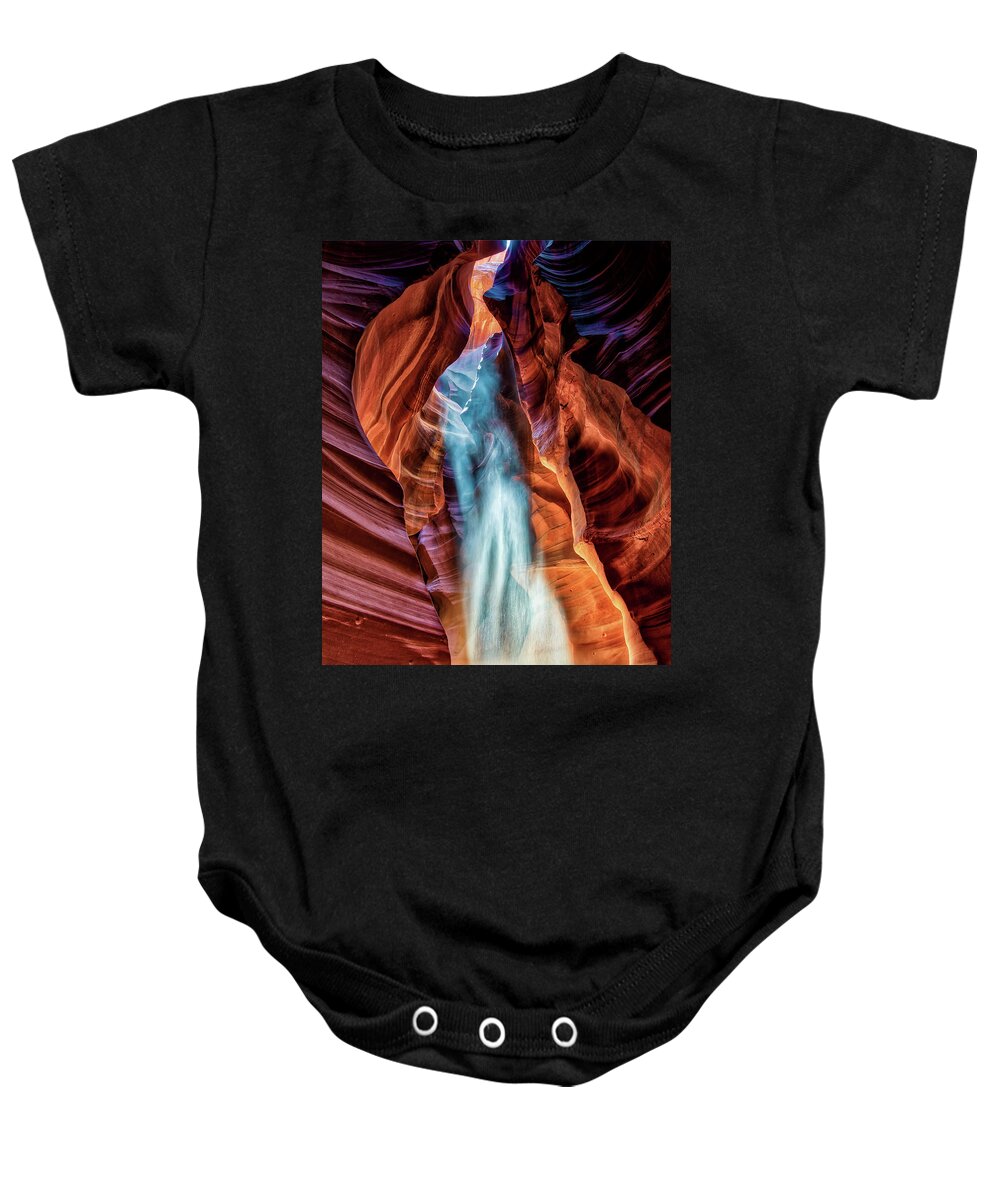 Light Baby Onesie featuring the photograph Light Rain In Antelope Canyon by David Soldano