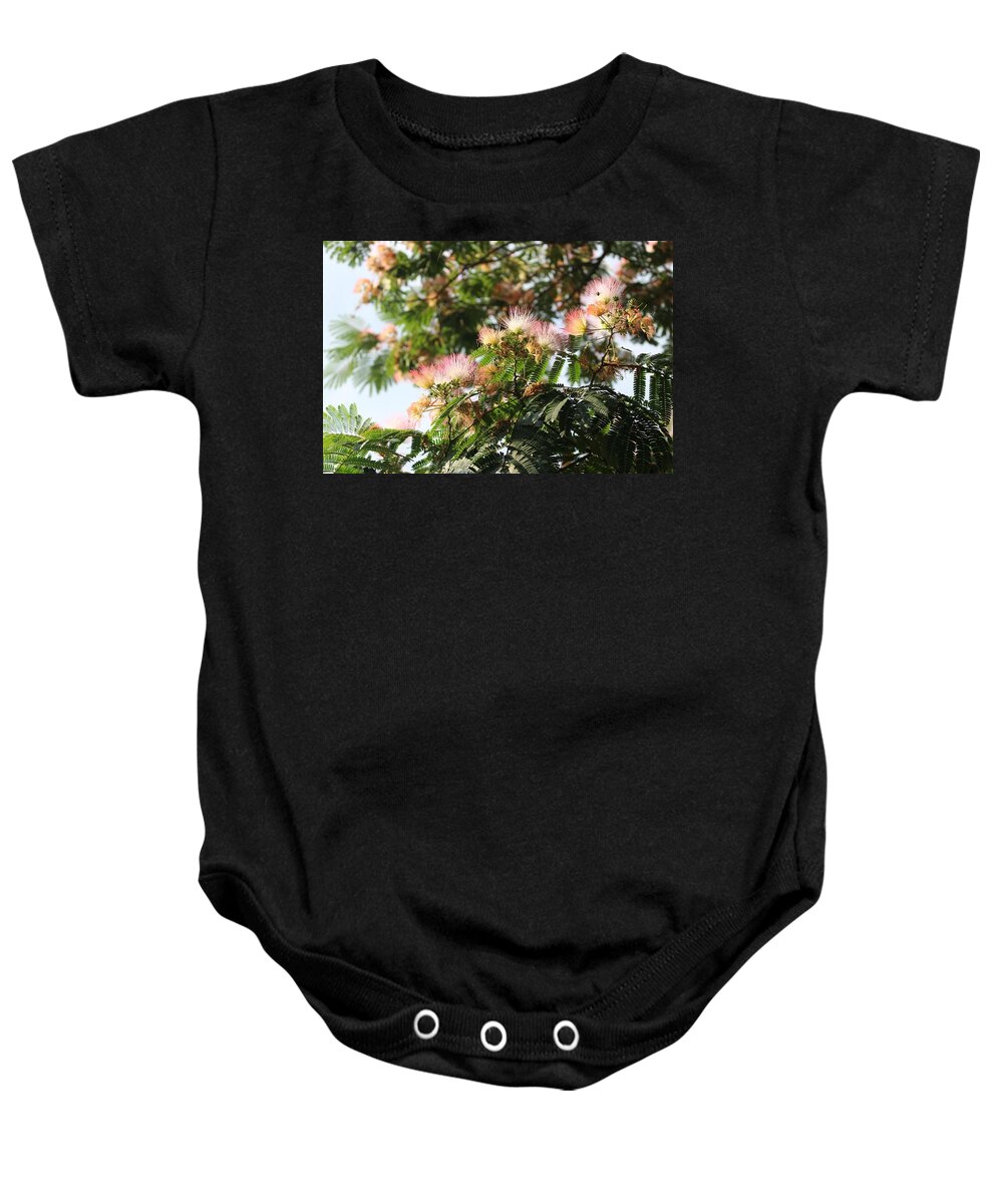 Mimosa Baby Onesie featuring the photograph Mimosa Tree Flowers by Christopher Lotito