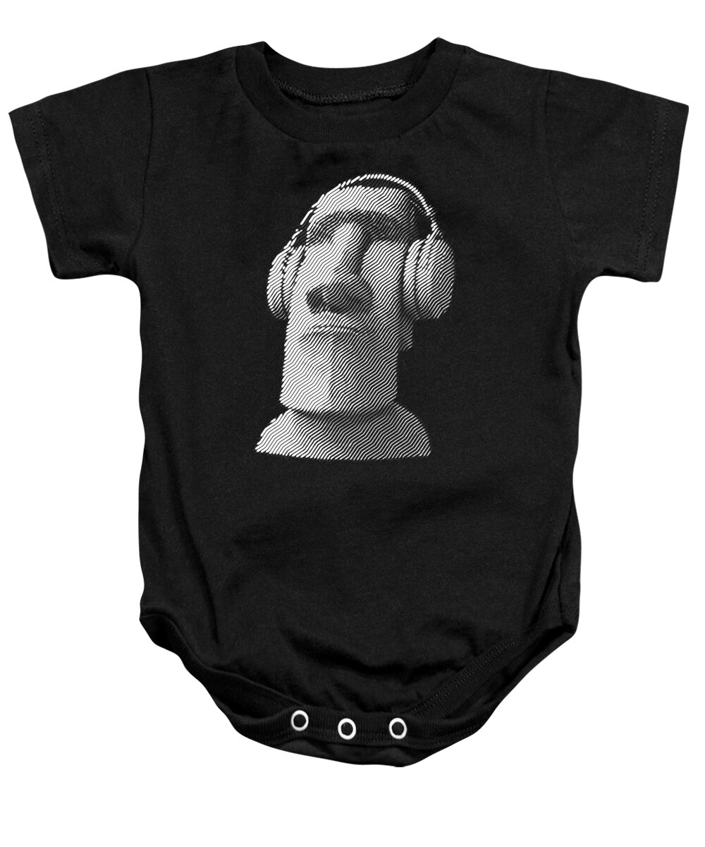 Headphones Baby Onesie featuring the digital art Moai wearing headphones by Cu Biz