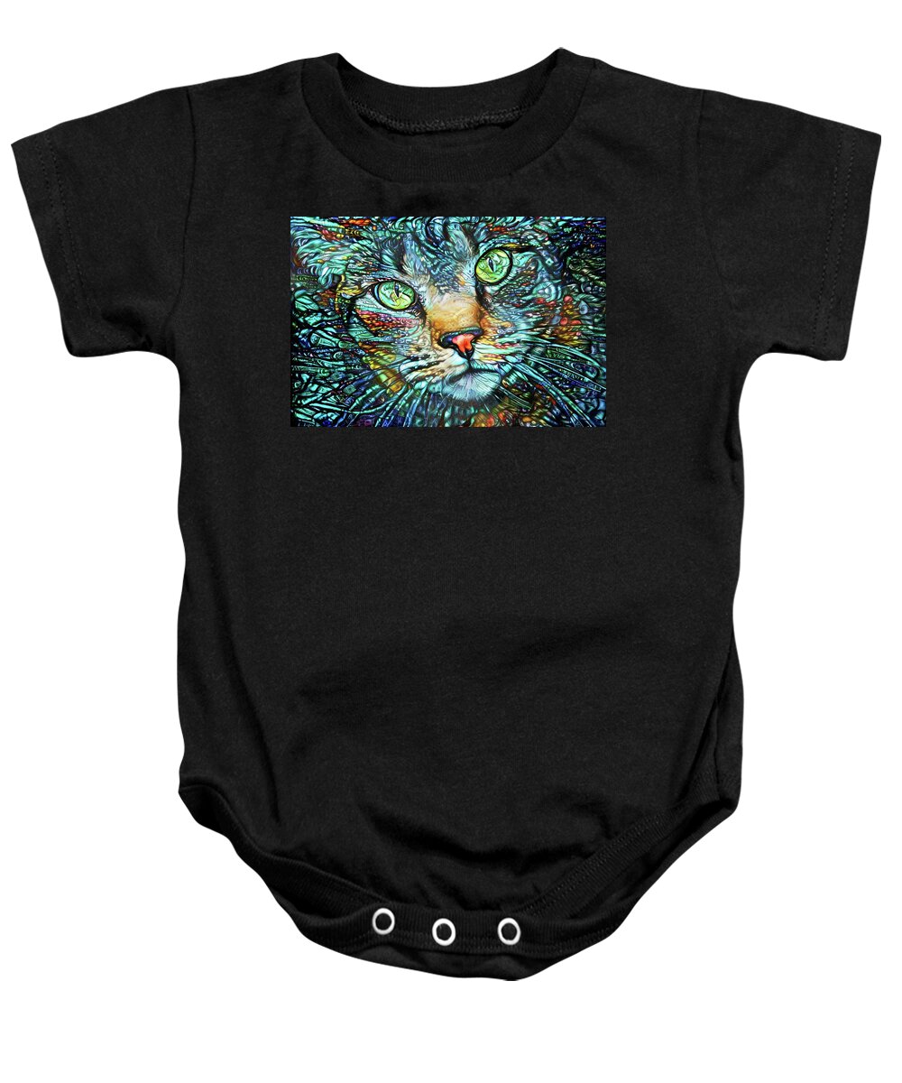 Tabby Cat Baby Onesie featuring the digital art Moe the Colorful Tabby Cat by Peggy Collins