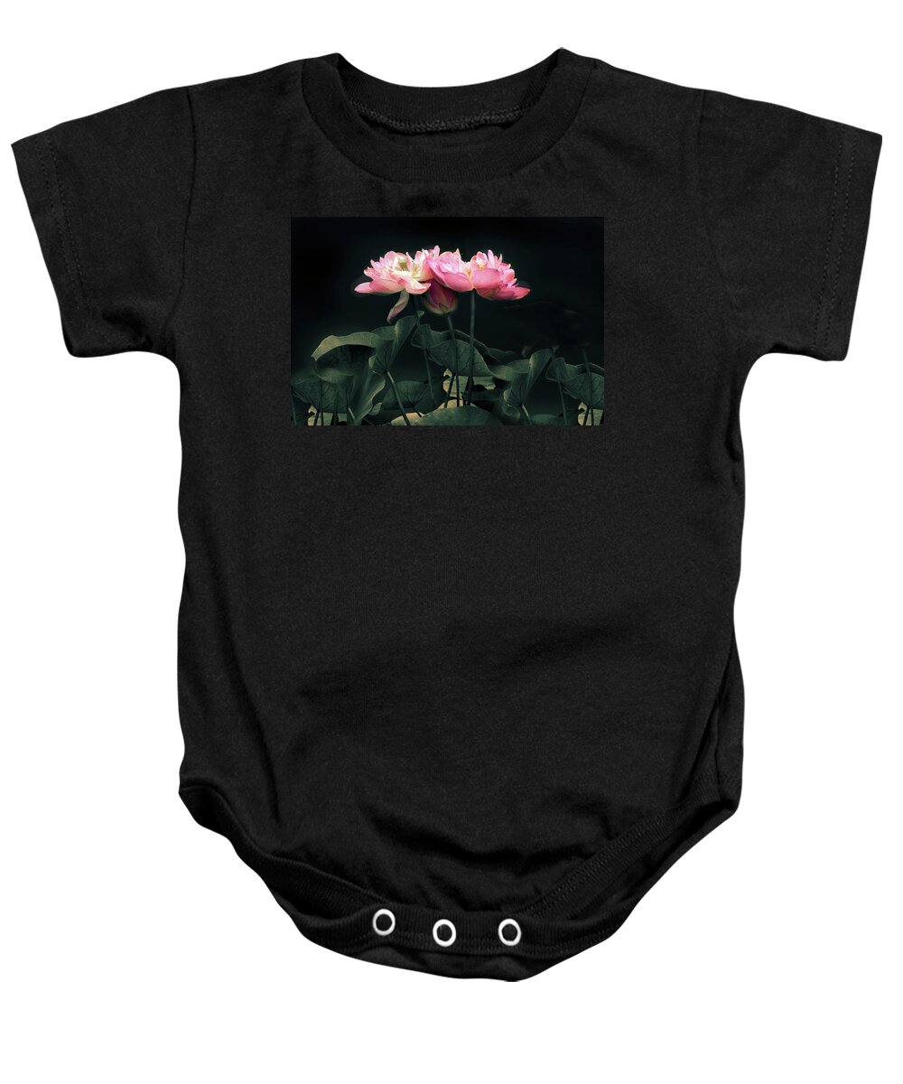 Lotus Baby Onesie featuring the photograph Moonlight Lotus by Jessica Jenney