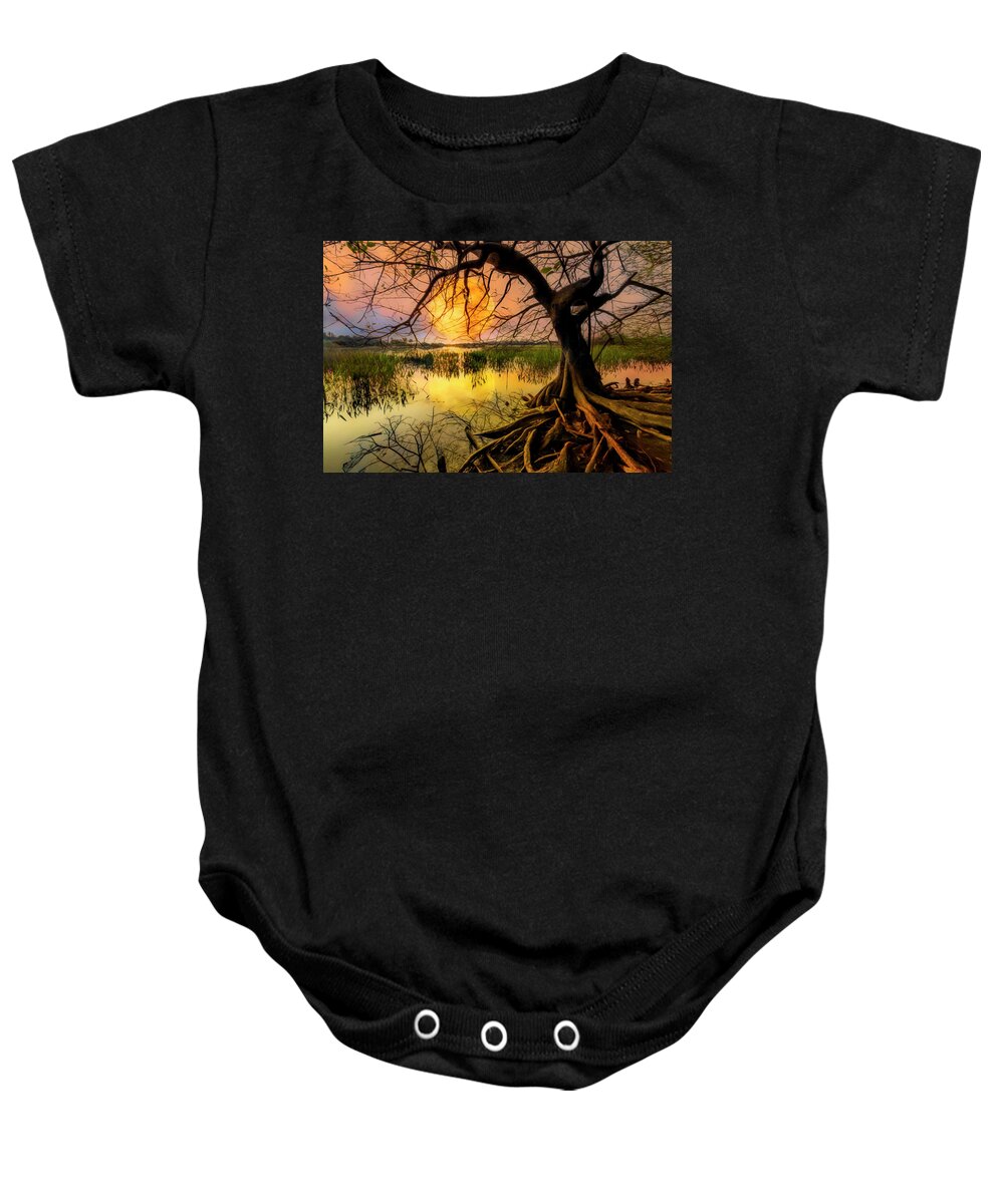Clouds Baby Onesie featuring the photograph Morning Mystery by Debra and Dave Vanderlaan
