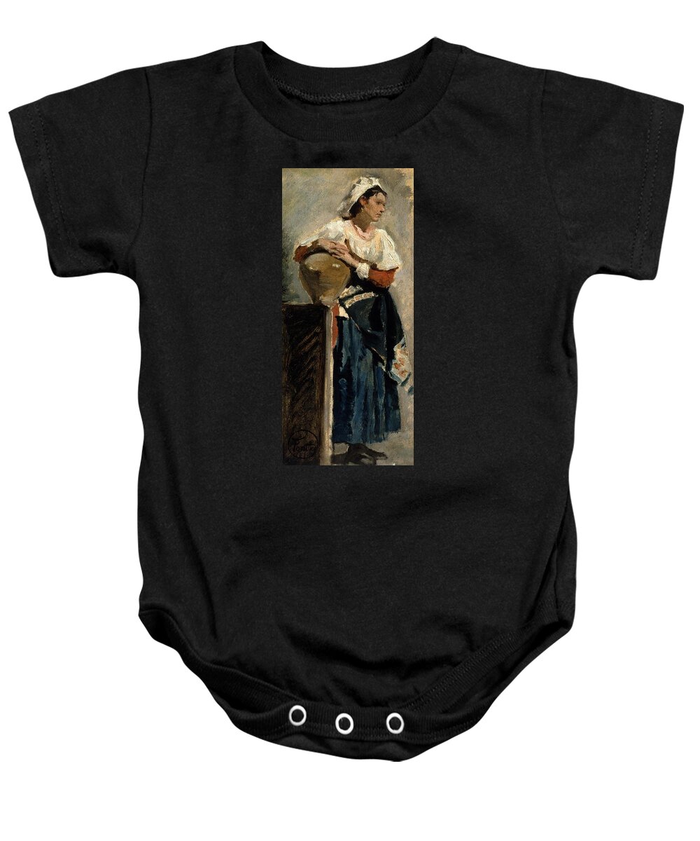 Maria Fortuny Baby Onesie featuring the painting 'mujer Con Cantaro' - 19th Century. by Mariano Fortuny y Marsal -1838-1874-