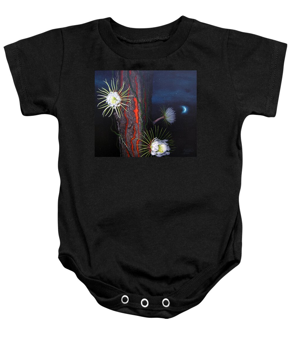 Back Yard Baby Onesie featuring the painting Night Blooming Cereus by Adrienne Dye