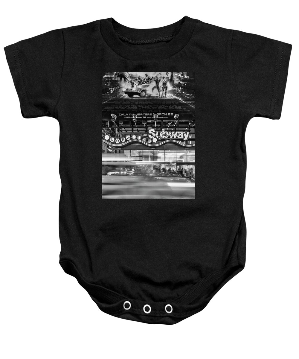 Times Square Baby Onesie featuring the photograph NYC Subway Stations BW by Susan Candelario