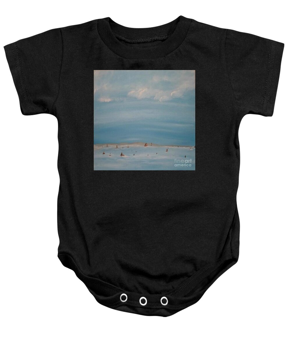 Landscape Baby Onesie featuring the painting Out in the Blue by Denise Morgan