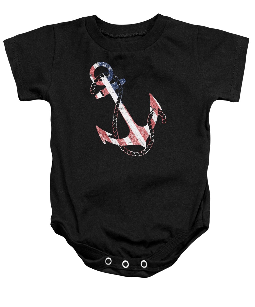 Funny Baby Onesie featuring the digital art Patriotic American Flag Anchor by Flippin Sweet Gear
