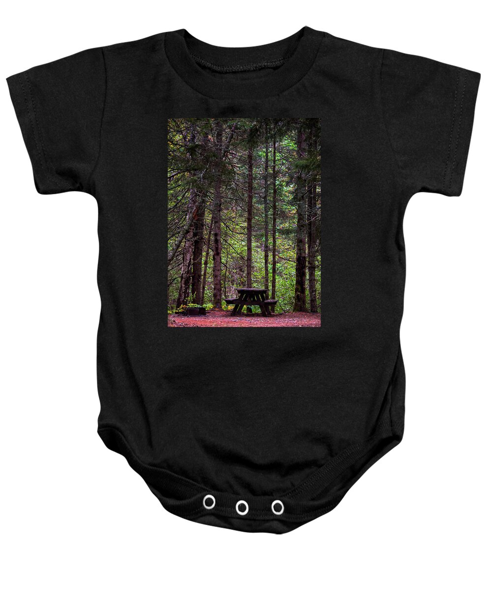 Forest Baby Onesie featuring the photograph Picnic Table by Paul Freidlund