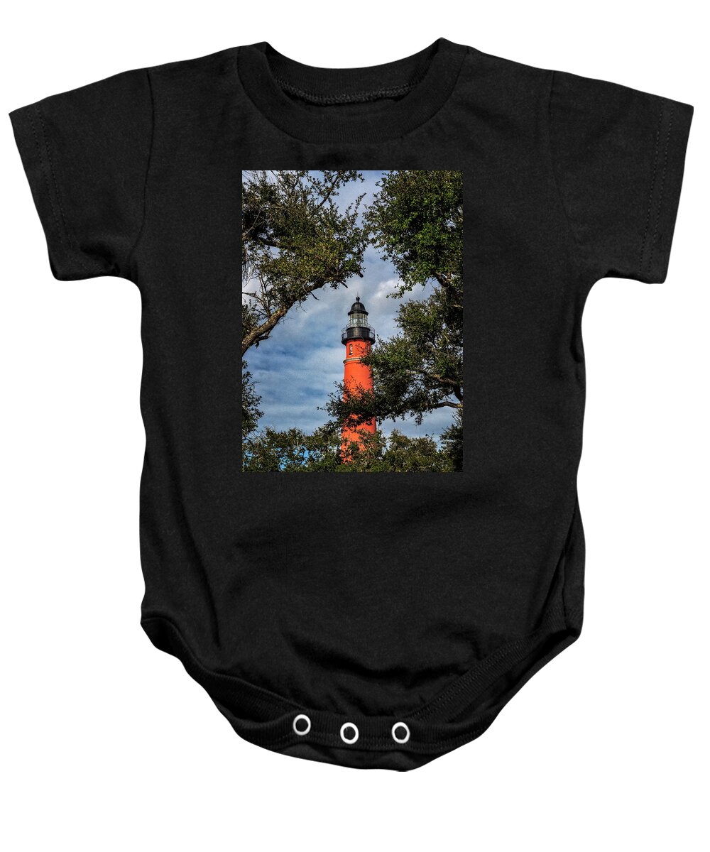 Barberville Roadside Yard Art And Produce Baby Onesie featuring the photograph Ponce Inlet Lighthouse by Tom Singleton