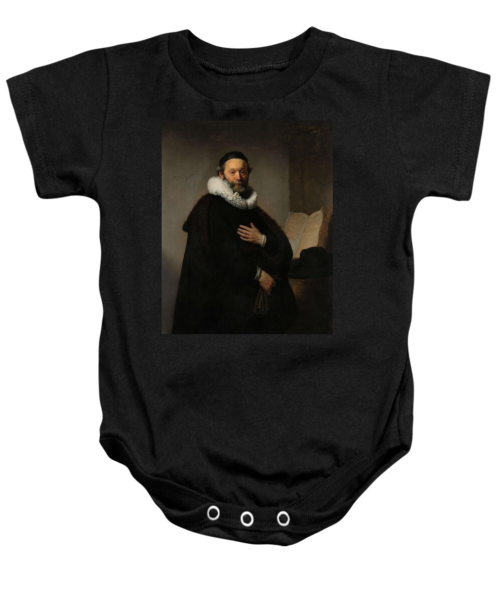 Canvas Baby Onesie featuring the painting Portrait of Johannes Wtenbogaert. by Rembrandt van Rijn -mentioned on object-