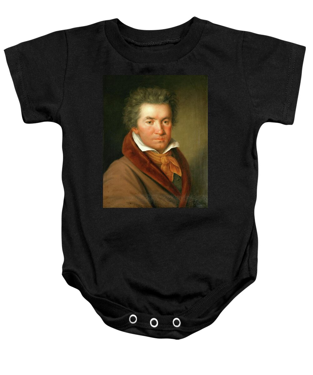 Ludwig Van Beethoven Baby Onesie featuring the painting Portrait of Ludwig van Beethoven -1770 - 1827- German composer and pianist., Artist unknown. by Album