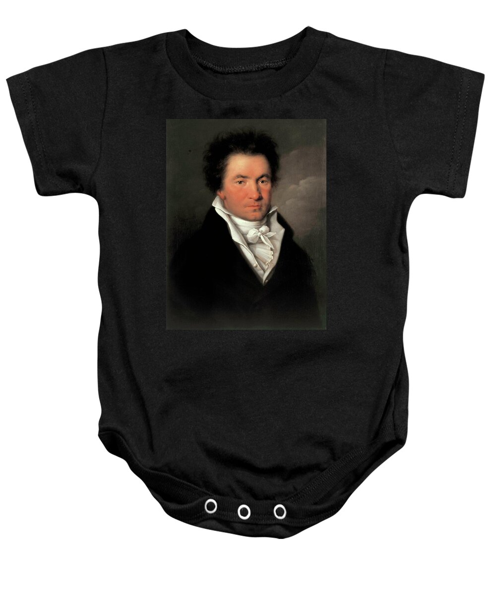 Ludwig Van Beethoven Baby Onesie featuring the painting 'Portrait of Ludwig van Beethoven', 1815, Oil on canvas. by Joseph Willibrord Mahler -1778-1860-