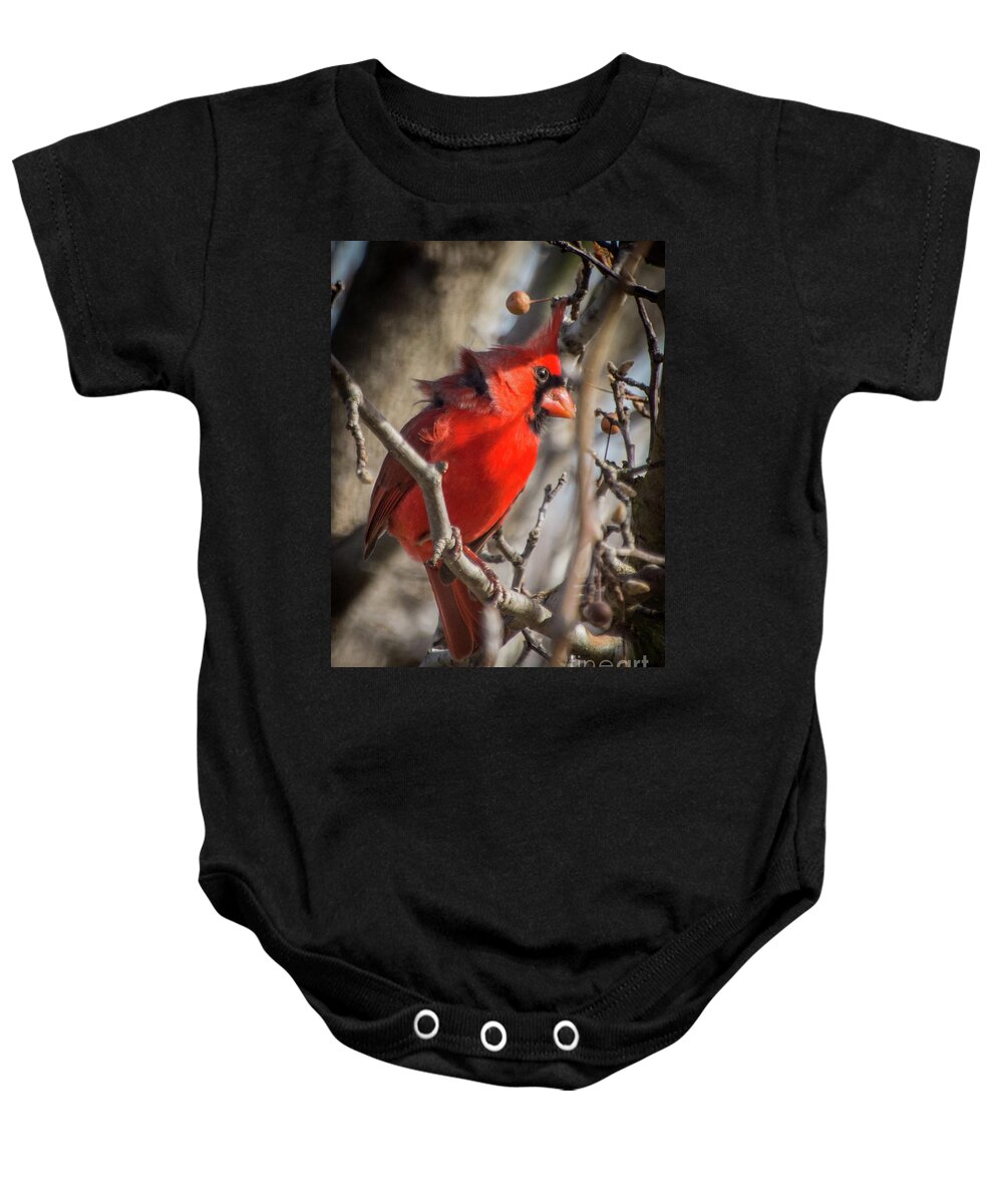 Cardinal Baby Onesie featuring the photograph Pretty Boy by Cheryl McClure