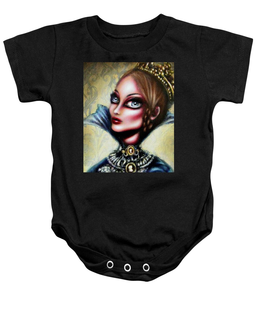 Yellow Baby Onesie featuring the painting Queen Victoria and the Corset Era by Tiago Azevedo