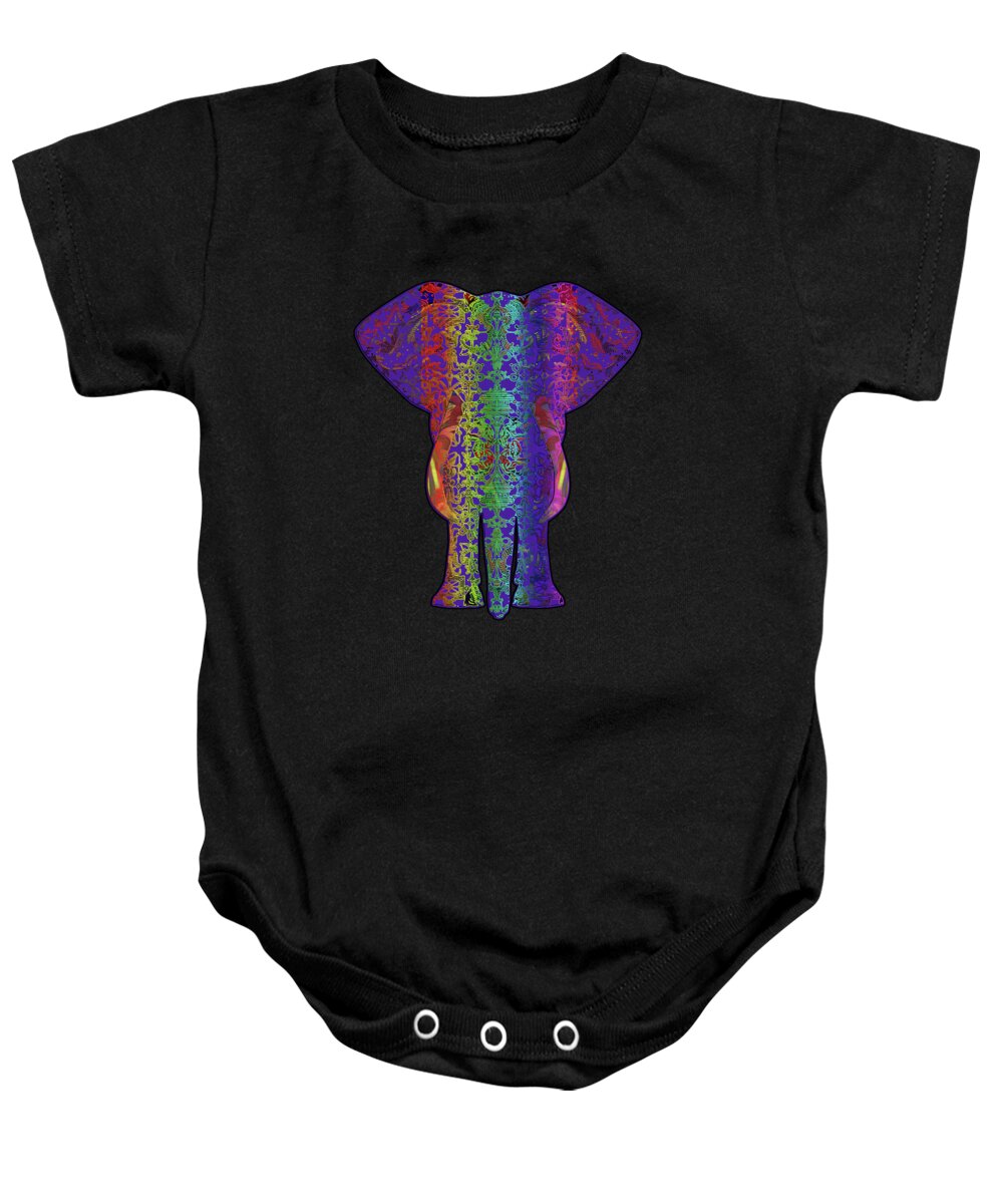 Savetheelephants Baby Onesie featuring the digital art Rainbow Purple Elephant on Black by Diego Taborda