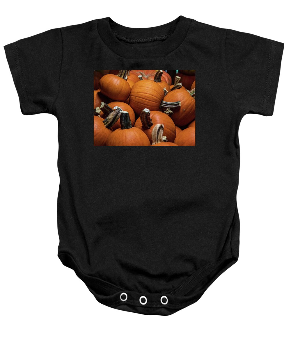 Orange Baby Onesie featuring the photograph Ready for Pie Pumpkins by Cynthia Clark