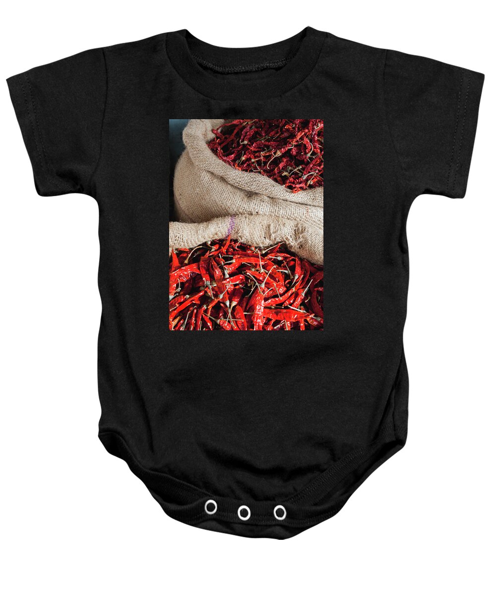 Asia Baby Onesie featuring the photograph Red Chilli by Maria Heyens