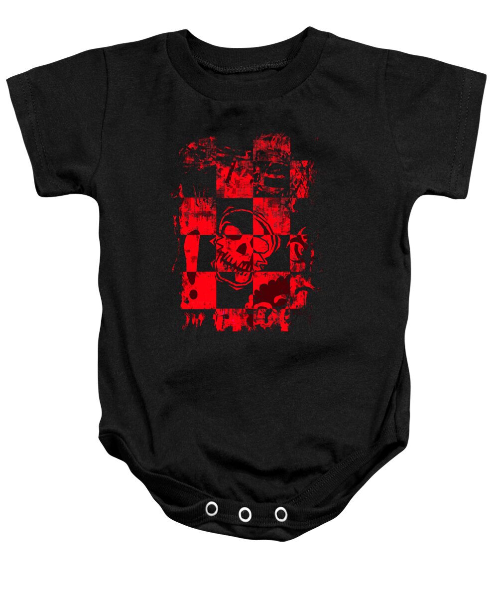 Grunge Baby Onesie featuring the digital art Red Grunge Skull Graphic by Roseanne Jones