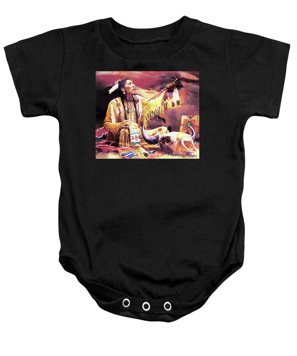 Native American Baby Onesie featuring the painting Red Indians 506Ji by Gull G