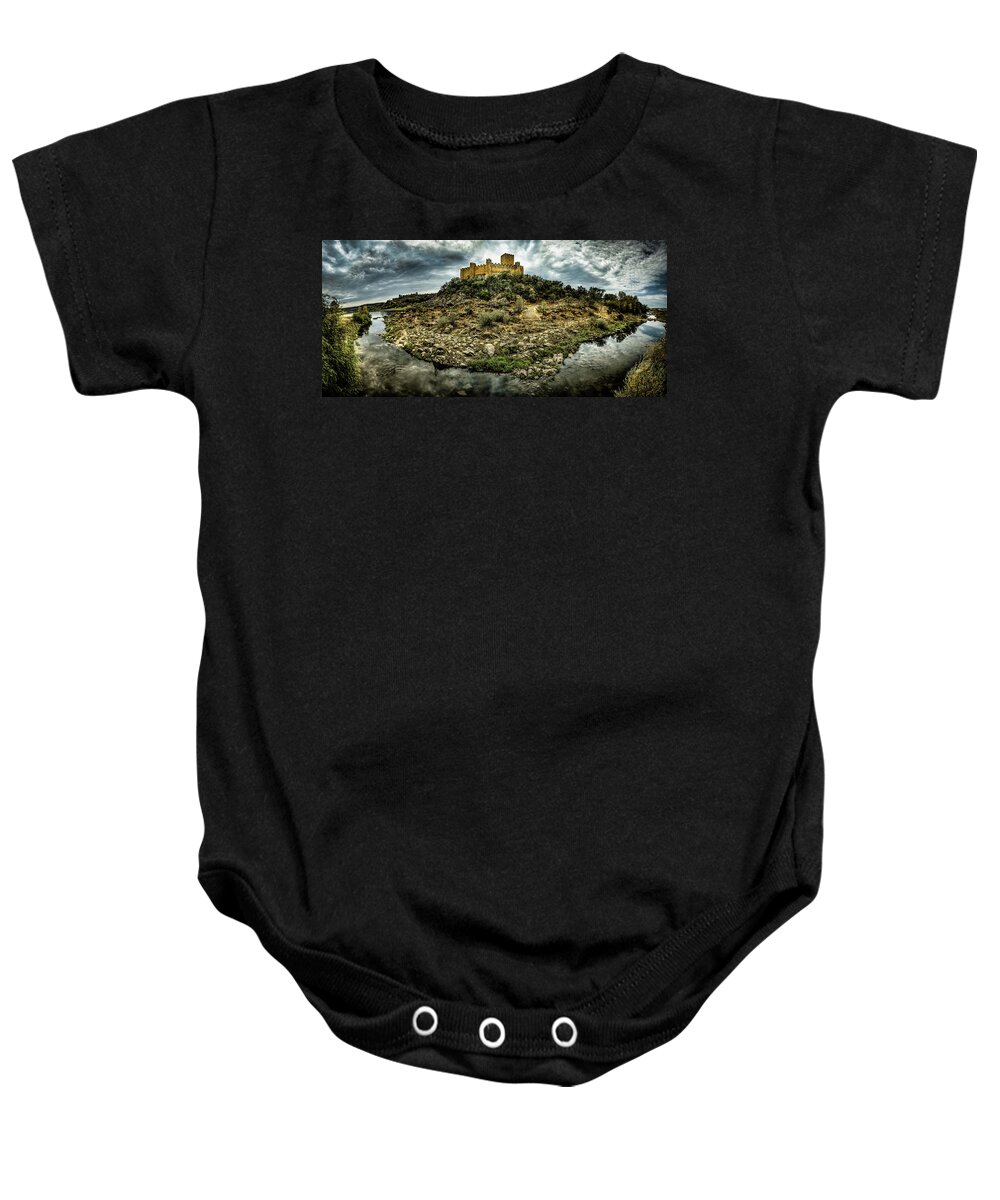 River Baby Onesie featuring the digital art Riverisland Castle by Micah Offman